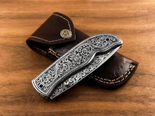 Cuchillo de bolsillo plegable premium forjado a mano de acero J2 de caza grabado a mano