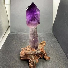 1.32LB Natural Amethyst Quartz Point Scepter Crystal Energy Reiki Decor+Stand