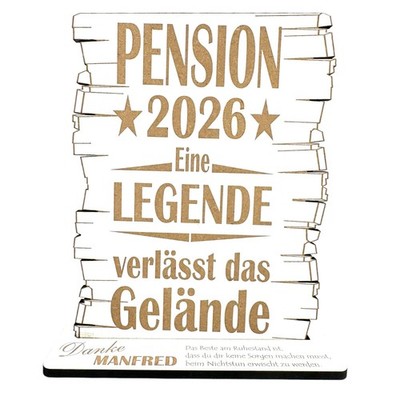 Aufsteller Schild Ruhestand Pension 2026 Geschenk personalisiert Name Legende