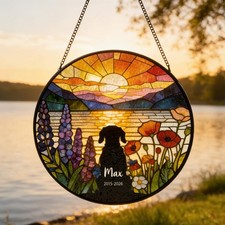 Personalized Pet Memorial Stained Glass Suncatcher, Dog Silhouette Suncatcher