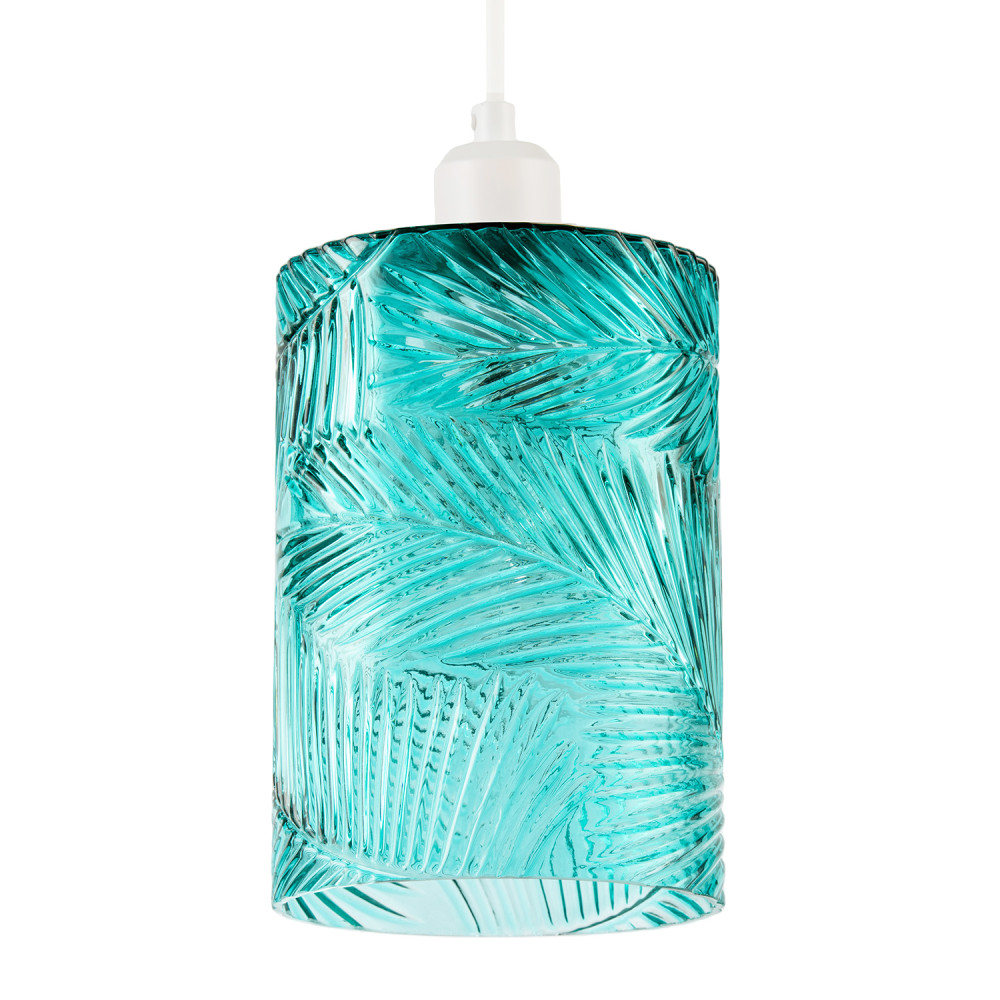 Modern Teal Embossed Glass Pendant Shade with Pressed Leaf Pattern by Happy H...