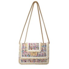 Crossbody Bag Clutch for Women Small Handbag Vintage Tweed Pearl Chain Purse ...
