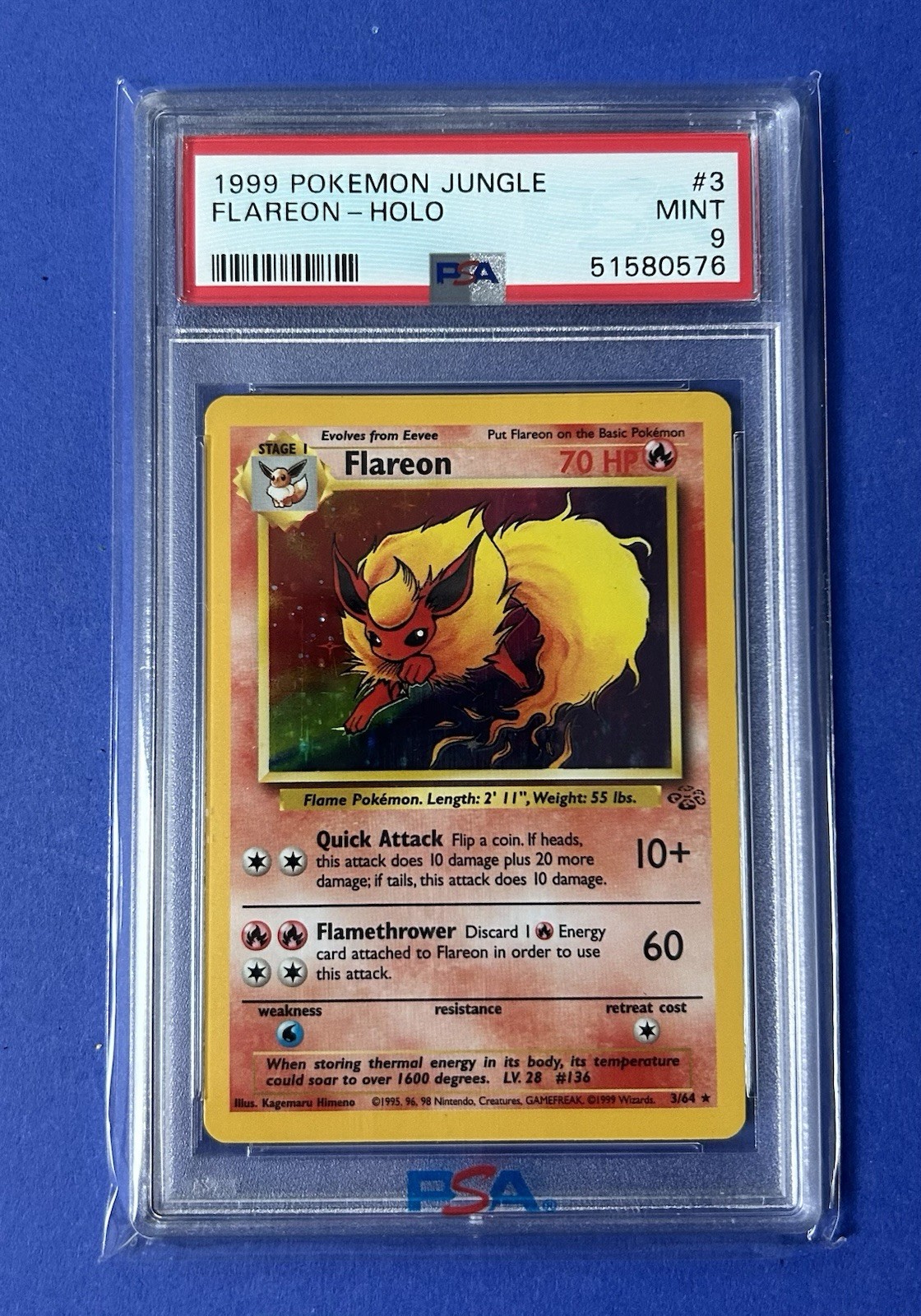 1999 Pokémon Jungle Flareon Holo #3 PSA 9 MINT
