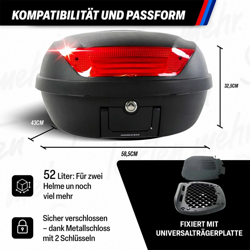 Top Case XXL Motorradkoffer 52Liter 2Helme Helmkoffer für Roller, Motorrad, Quad - Bild 2 von 4