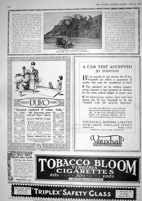 Antiker alter Druck 1918 Stirling Castle Napier Motor Car Tabak Triplex Glas