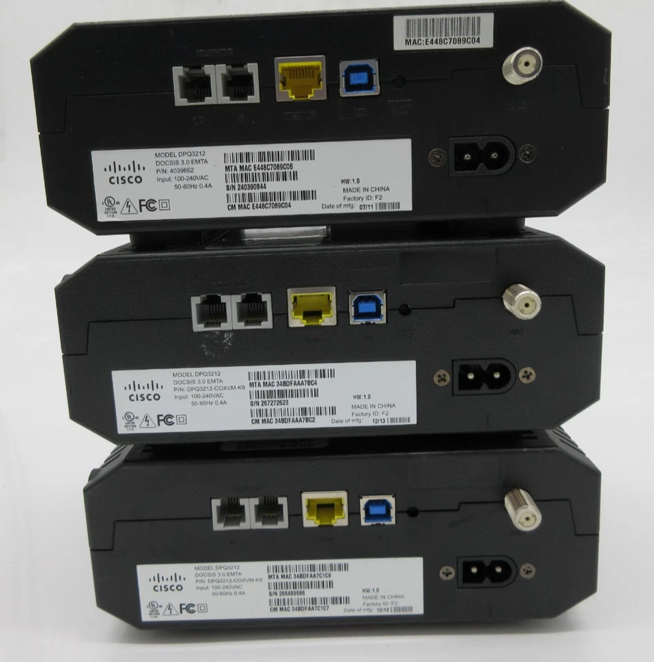 LOTE DE 3 teléfonos módem con cable Cisco DPQ3212 DOCSIS 3.0 EMTA Foto 2 de 2