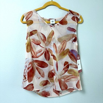 Cabi Amplify Top 4735 Size S Multicolor Floral Print Sleeveless V Neck Sheer NWT