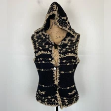 Carlisle Women's Wool Blend Handmade Knitted Sweater Vest Size L Hooded Vintage