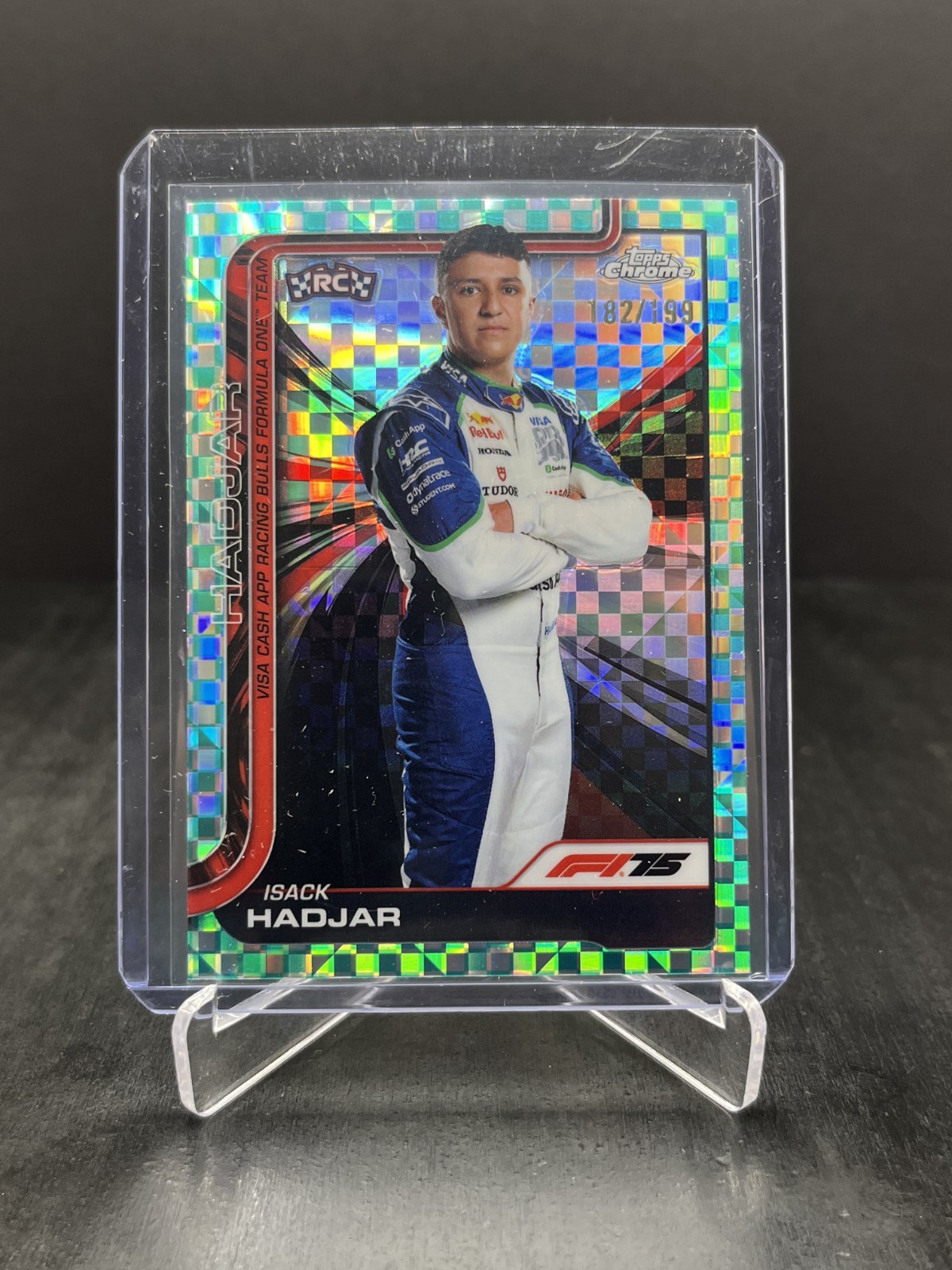 2025 Topps Chrome F1 Isack Hadjar RC Rookie Portrait Aqua Checker 182/199 #12