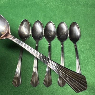 Lot of 6 Teaspoons Farberware HERON Stainless Glossy Silverware Flatware