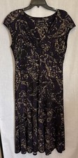 Jones New York Baby Doll Dress Size 12 Black Purple Geometric V-Neck Career