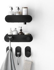 Adhesive Shower Caddy Baskets and Hooks Set, 5-Piece Bathroom Organizers and