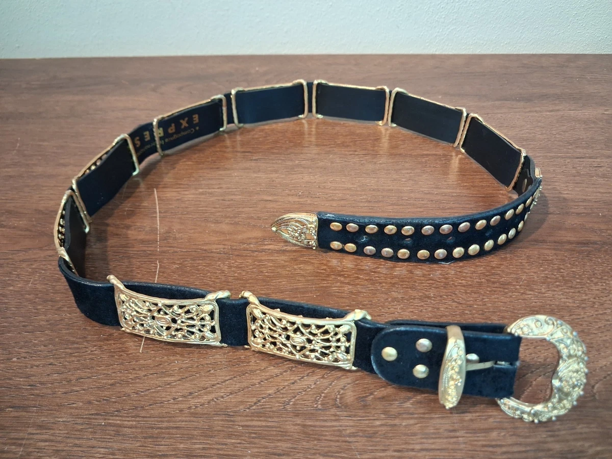 Vintage 90s Express ITALIAN LEATHER Belt Women 34 Black Statement USA Made RARE Vintage Premium Quality POST & Co Italy Made Black Leather  main image 3