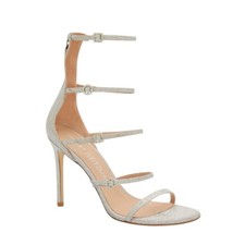 NIB Stuart Weitzman Nudist 7.5 Crystal Buckle Sandals 100mm Silver Glitter 625