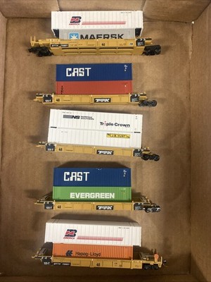 N Scale Walthers Double Stack Articulated Well Cars 5-pack Containers TTX 72821