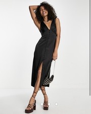 ASOS DESIGN button through satin midi dress in black 10