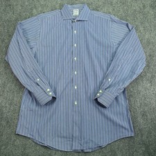 Vintage Brooks Brothers Shirt Mens 17 34 Blue Slim Egyptian Cotton Button Up USA
