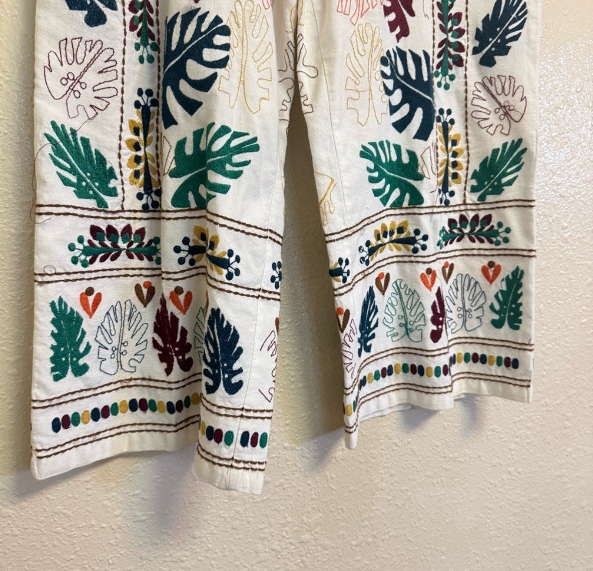 Zara Basic Embroidered Leaf Print Cotton Linen Pa… - image 5