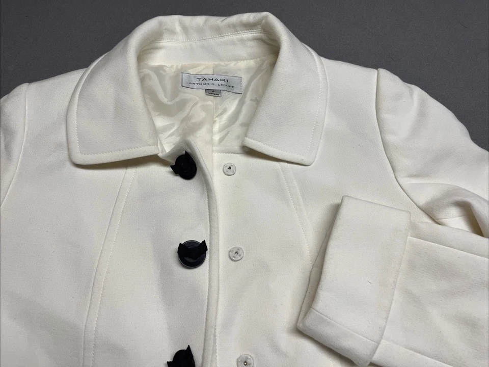 Chaqueta Blazer Tahari Manga Puño Marfil Crema Larga Gabardina Talla 4 Foto 2 de 4
