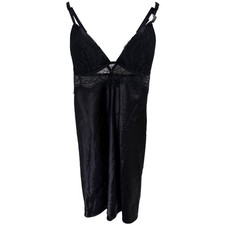 NWT La Senza Black Lace Top Satin Slip Dress Mini Lingerie Size S