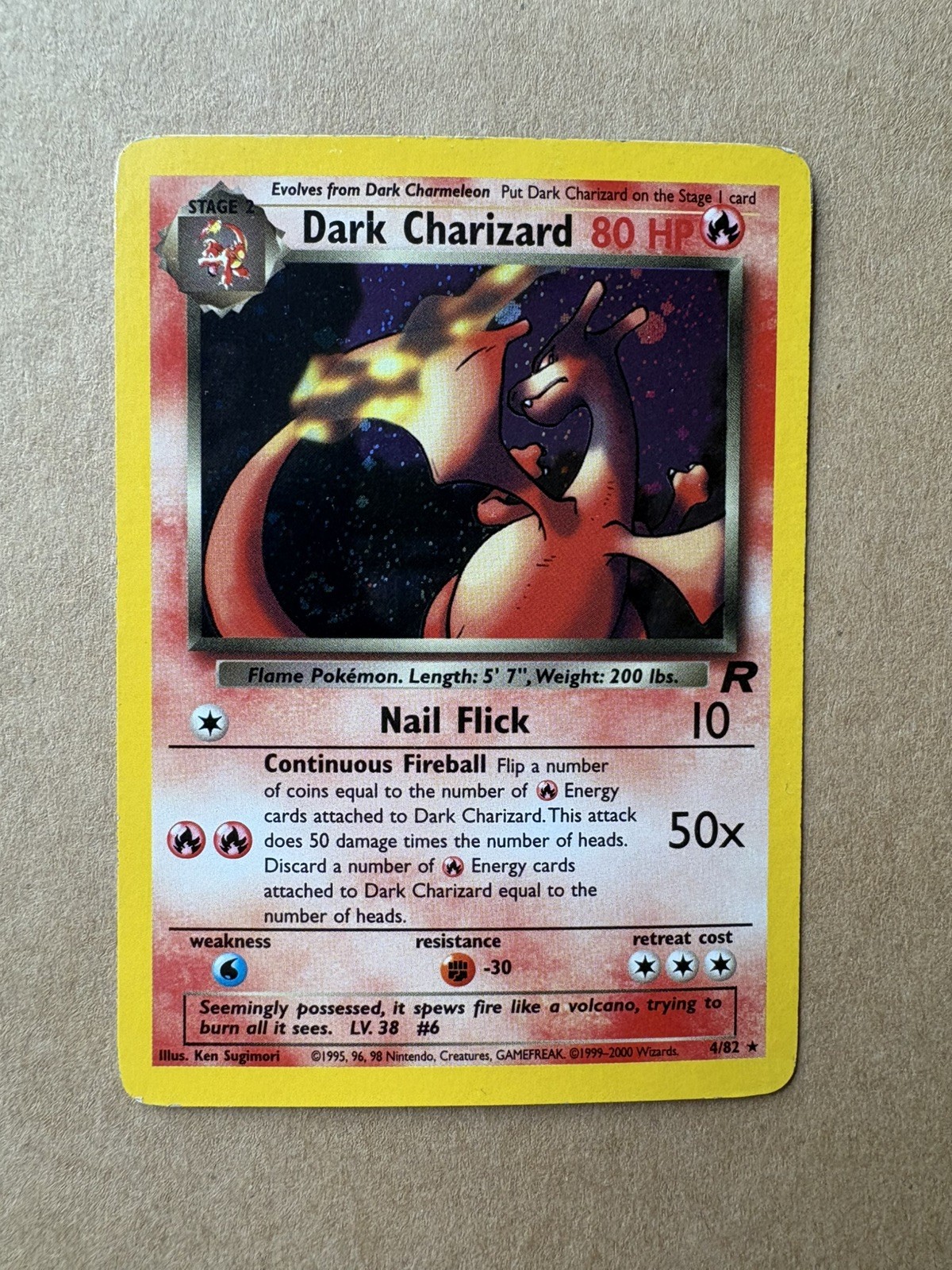 Dark Charizard 4/82 Pokemon Card Team Rocket Holo Rare (W/Swirl) - LP
