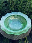 Depression Glass Footed Bowl Uranium Green Floral Pattern 11"