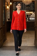 St. John Collection Red Textured Knit Cardigan Blazer Button Up Sweater Size 4