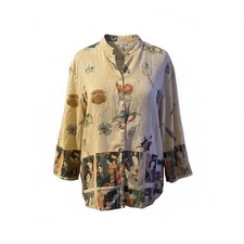 CITRON Of Santa Monica Button Down Beige Tan Print Boho, size M