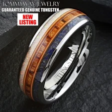 Tungsten Carbide Blue Lapis Rosewood & Opal with Guitar String Wedding Band Ring