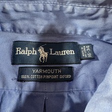 Ralph Lauren Dress Shirt Men's 16 34 Blue Button Up Long Sleeve Yarmouth Cotton