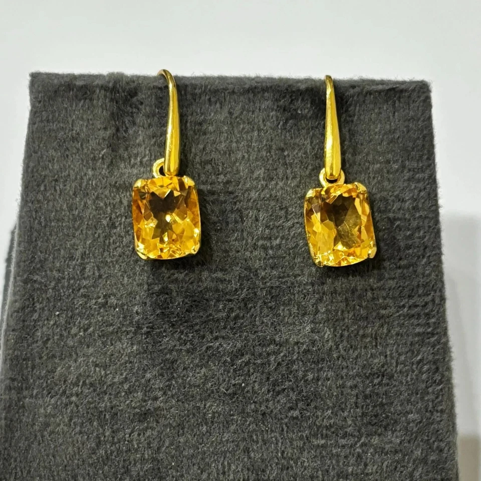 Drop/Dangle Earrings 3Ct Cushion Cut Lab Created Citrine 14K Yellow Gold Plated - Image 4 of 4