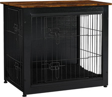Dog Crate Furniture with Cushion, Wooden Kennel Table with Double Doors, Indoor