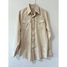 H Bar C California Ranchwear Western Shirt Men 15.5x35 Tan Pearl Snap Rockabilly