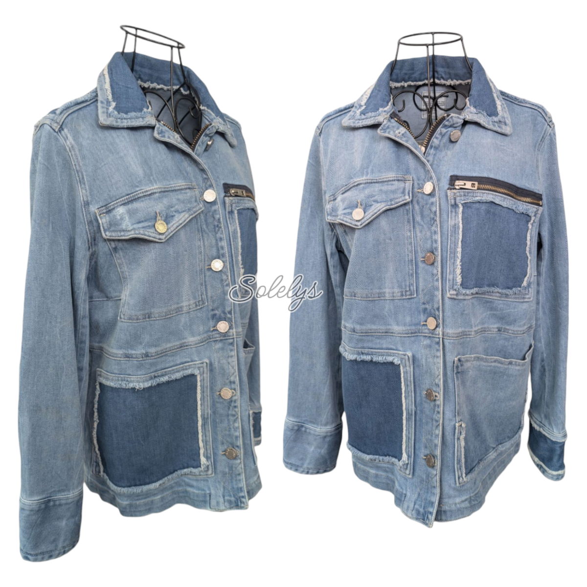 Zadig & Voltaire Kick Destroy Distressed Pocket Patchwork Blue