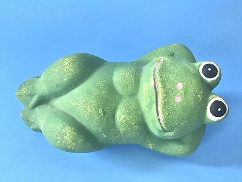 "Linda escultura de rana pequeña de 2"" decoración vintage de cerámica verde"