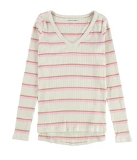 American Eagle Womens Striped Plush Ribbed Pullover Sweater, pinkcream, S