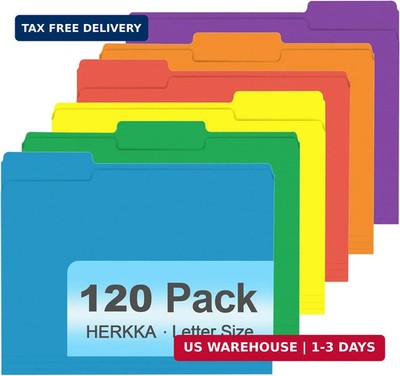 File Folder, HERKKA 120 Pack 1/3 Cut Tab File Folders, Colored File Folders Grea