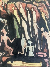 Beautiful Drawing Gouache Paper Expressionist Art Antique 1959 20th