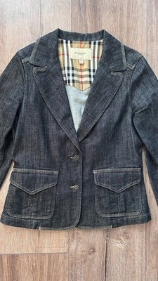Burberry London Denim Blazer Jacket Nova Check Made in Italy Women UK12 US10 Exc