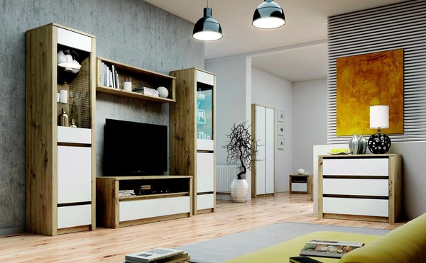 Design Wohnzimmer Set Vitrine 2X Kommode Wandregal Wohnwand Regal SchräNke 4Tlg.-image