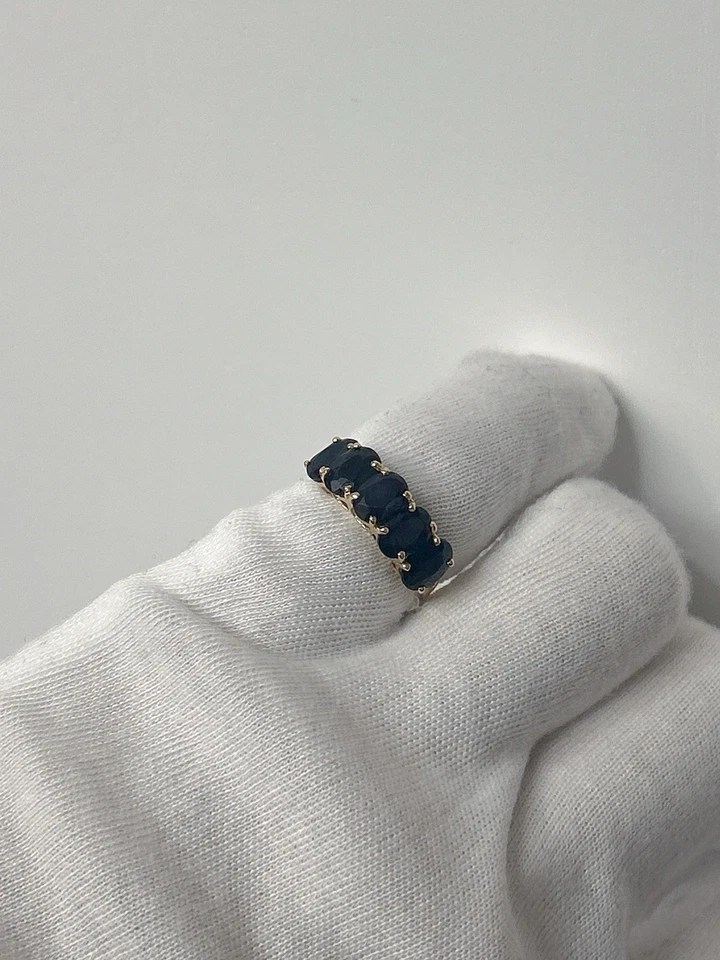 Elegante Anillo Apilable Oro Amarillo 14K Zafiro y Perla Foto 4 de 4