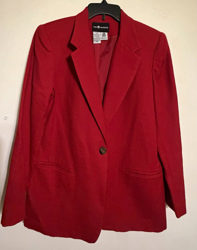 Sag Harbor Women’s Red Wool Blazer Jacket Lined Mid-Length Long Sleeve Size 8
