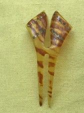 Art Deco Faux Tortoise Hair Comb with white rhinestones, with intricate design