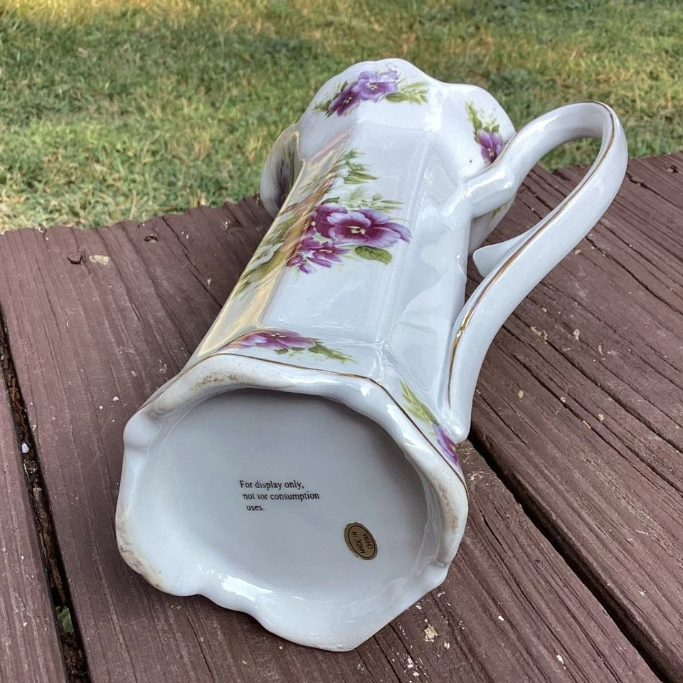 Vintage Ceramic Pitcher Floral Design Gold Trim For Display Only - Image 4 of 4