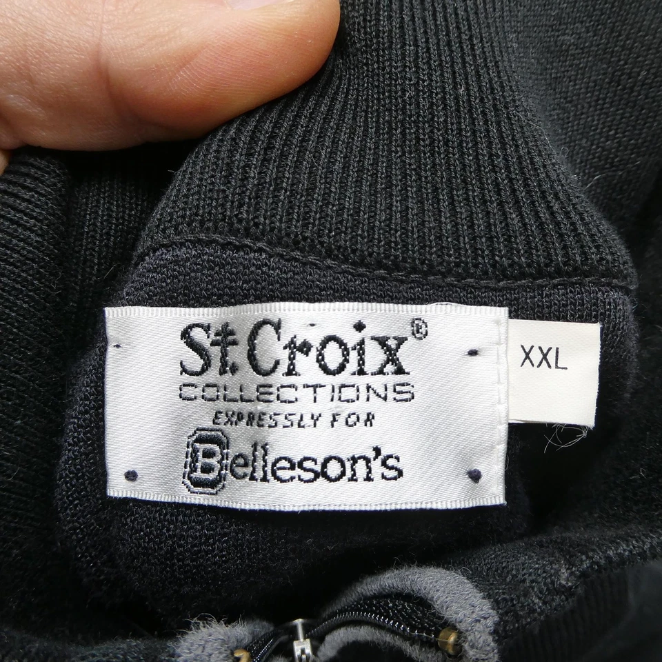 St Croix Sweater Mens 2XL Black Gray Quarter Zip Elbow Patch USA Made - Image 3 of 4