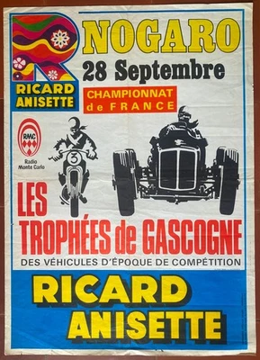 Affiche RICARD ANISETTE Trophées de Gascogne NOGARO Automobile Moto 46x64cm 70's - Photo 1/4