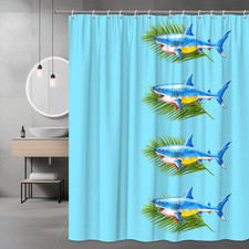 Shark Shower Curtain Blue Shark Tropical Palm Print