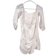 Urban Outfitters Womens Dress M White Mini Ruched Ruffle Boho Festival 3/4 Sleev