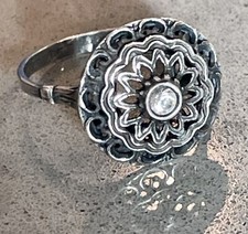 Sterling Silver Filigree Ring 925 Vintage Flower BOHO Indian Design Size 7.5