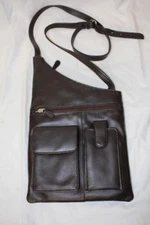ILI New York Chocolate Brown Genuine Leather "Slanted" Shoulder/Crossbody-B130